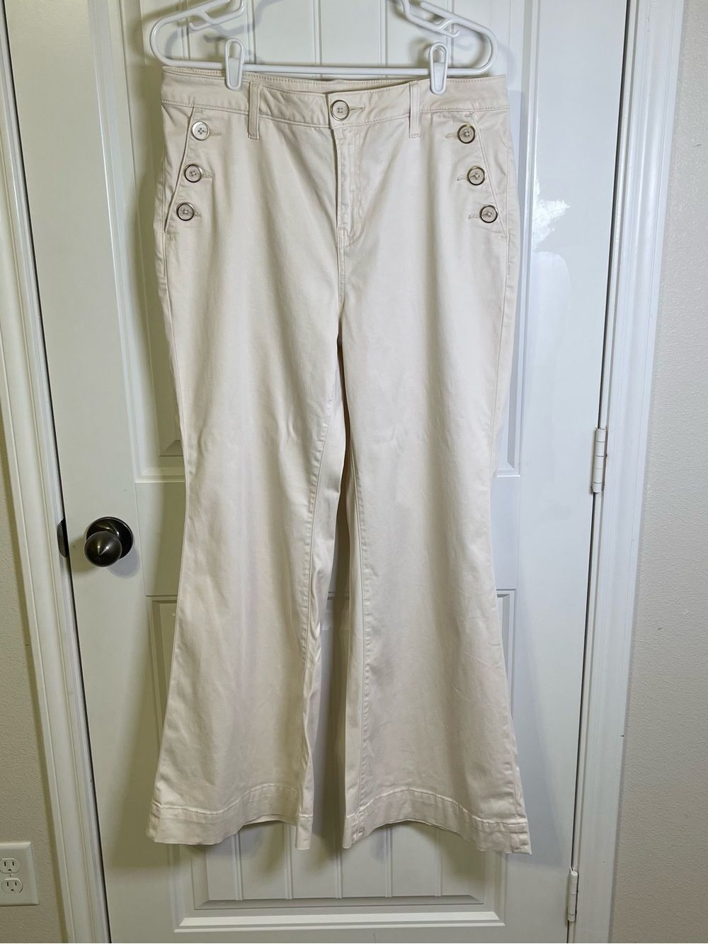 Chico's Sailor Wide Leg Flare Pants Off-White Cream Stretch Size 2R/12 Tall Long